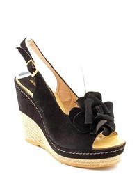 Andre Assous Micorbel Black Suede Wedge Sandals Shoes