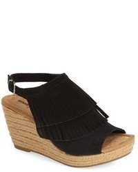 Minnetonka Ashley Fringe Suede Espadrille Wedge Sandal