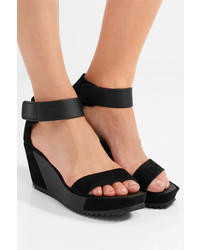 Pedro Garcia Fidelia Leather And Suede Wedge Sandals Black