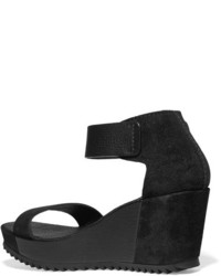 Pedro Garcia Fidelia Leather And Suede Wedge Sandals Black