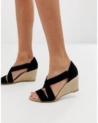 Office Maiden Black Suede Espadrille Mid Wedges