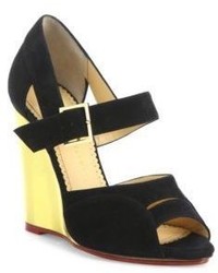 Charlotte Olympia Marcella Suede Metallic Wedge Sandals
