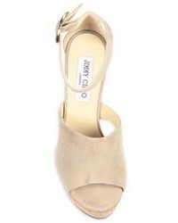 Jimmy Choo Neyo 120 Cutout Suede Ankle Strap Cork Wedge Sandals