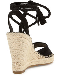 Joie Phyllis Suede Lace Up Wedge Espadrille Sandal Buff