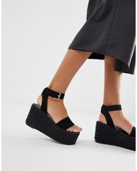 SIMMI Shoes Simmi London Melanie Black Drench Espadrille Flatform Sandals