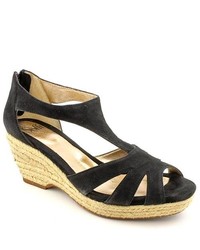 Sofft Morocco Black Open Toe Suede Wedge Sandals Shoes Eu 38