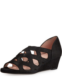 Taryn Rose Soukey Strappy Suede Low Wedge Sandal Black