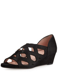 Taryn Rose Soukey Strappy Suede Low Wedge Sandal Black