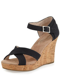 Toms Strappy Suede Wedge Sandal Black