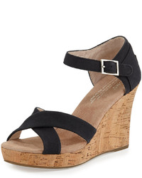 Toms Strappy Suede Wedge Sandal Black