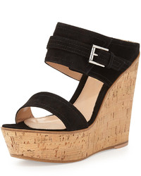 Gianvito Rossi Suede Ankle Wrap Wedge Slide Black