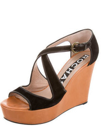 Rochas Suede Trimmed Wedge Sandals