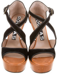 Rochas Suede Trimmed Wedge Sandals