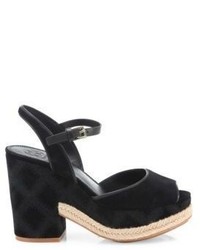 Tory Burch Trinity Embroidered Suede Wedge Sandals