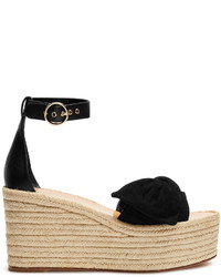 Valentino Tropical Bow Suede Wedge Sandals