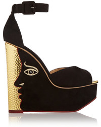 Charlotte Olympia Two Faced Suede Wedge Sandals Black
