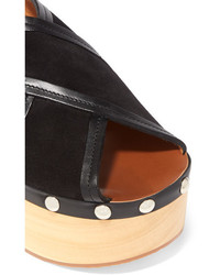 Isabel Marant Zipla Leather Trimmed Cutout Suede Wedge Sandals Black