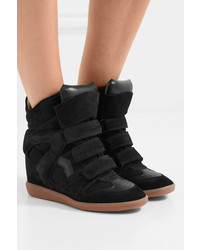 Isabel Marant Bekett Leather Trimmed Suede Wedge Sneakers Black