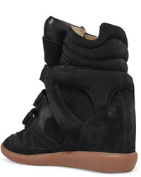 Isabel Marant Bekett Leather Trimmed Suede Wedge Sneakers Black