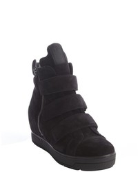 Prada Black Suede Wedge Hi Top Sneakers