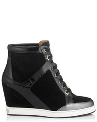Jimmy Choo Preston Suede And Patent Wedge Sneakers