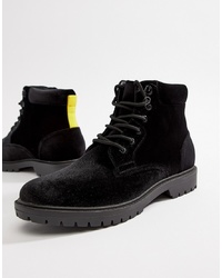 ASOS DESIGN Hiker Boots In Black Velvet With Contrast