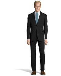 Armani Black Stretch Wool Blend 2 Button G Line Suit With Flat Front Pants