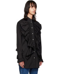 Meryll Rogge Black Tuxedo Ruffle Shirt Minidress
