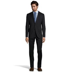 Armani Black Virgin Wool 2 Button M Line Suit With Flat Front Pants