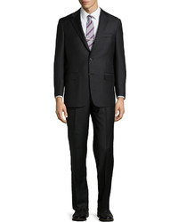 Classic Fit Solid Two Button Two Piece Suit Black