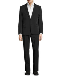 Versace Collection Slim Fit Woven Solid Two Button Suit Black