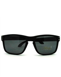 106Shades Rubberized Matte Secret Agent Rectangular Sporty Keyhole Sunglasses Black Black