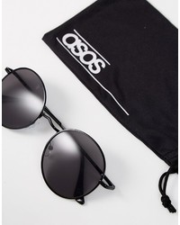 Asos 90s Metal Round Sunglasses In Black