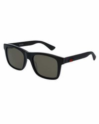 Gucci Acetate Rectangular Sunglasses Wweb Detail Black