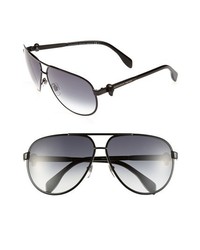 Alexander McQueen 65mm Skull Temple Metal Aviator Sunglasses Matte Black One Size