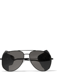Saint Laurent Aviator Style Leather Trimmed Acetate Sunglasses