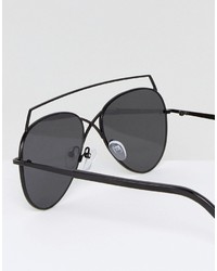 Asos Aviator Sunglasses In Black With Matte Black Brow Bar