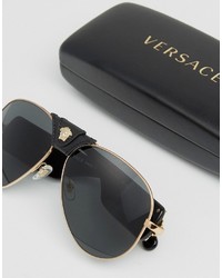 Versace Aviator Sunglasses With Removable Leather Medusa