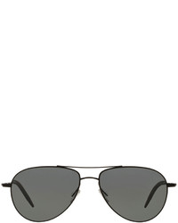 Oliver Peoples Benedict 59 Metal Aviator Polarized Sunglasses Black