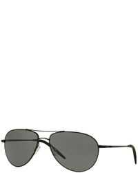 Oliver Peoples Benedict 59 Metal Aviator Polarized Sunglasses Black