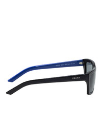 Prada Black And Blue Rectangular Sunglasses