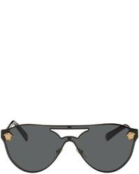 Versace Black Gold Rounded Aviator Sunglasses