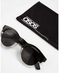 Asos Brand Chunky Round Sunglasses In Black To Clear Fade