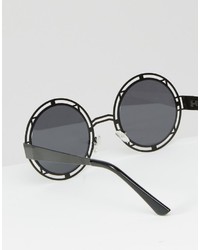 Asos Brand Geometric Round Sunglasses In Black