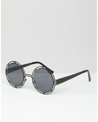 Asos Brand Geometric Round Sunglasses In Black