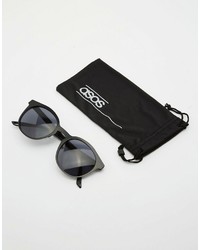 Asos Brand Round Sunglasses In Black Metal