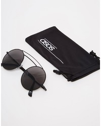 Asos Brand Round Sunglasses In Black Metal With Invisible Nose Bridge