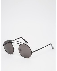 Asos Brand Round Sunglasses In Black Metal With Invisible Nose Bridge
