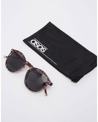 Asos Brand Round Sunglasses In Black Tort