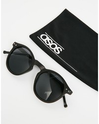 Asos Brand Round Sunglasses In Matte Black